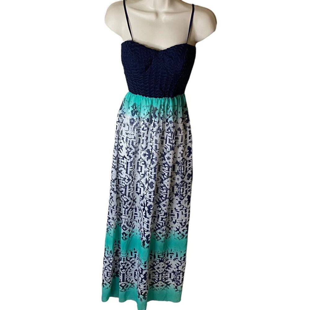 Maxi Dress Women's Sm Navy Blue Teal Empire Waist Open Back Trixxi Summer Beach